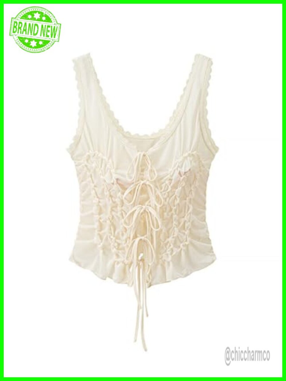 Sleeveless Lace Up Open Front Mesh Ruffle Trim Y2K Crop Tank Top